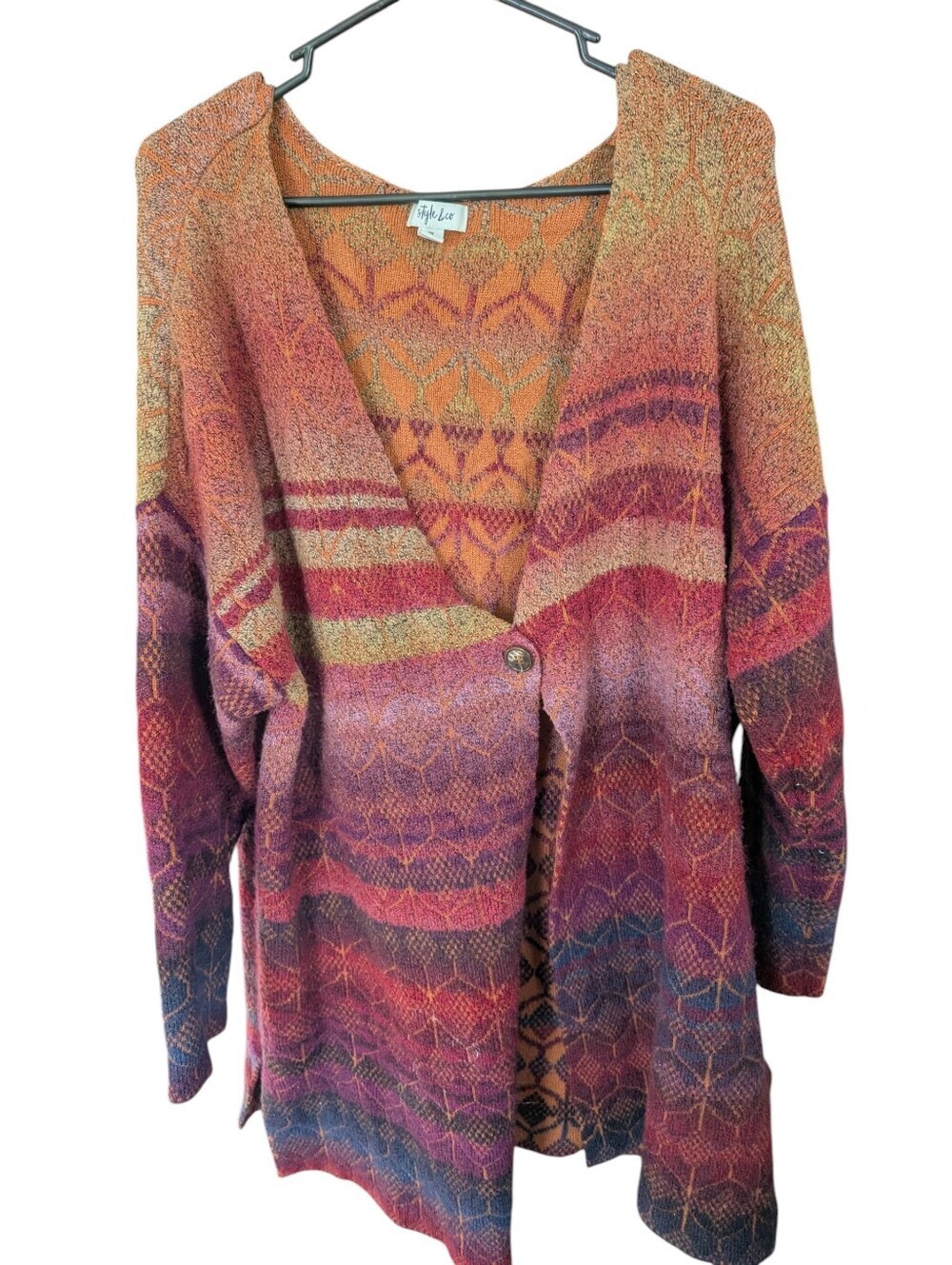 Style & Co. Multicolor Open-Front Knit Cardigan - Orange/Purple/Blue